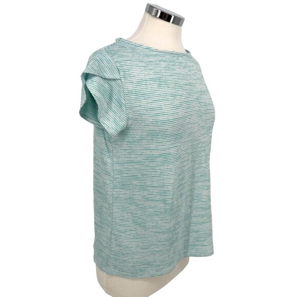 Market & Spruce Striped Tulip Sleeve Top Faux Button Back Blue Size MP NWT - Picture 4 of 9